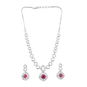 Generic Women's Brass Silver Plated Necklace set (Red)