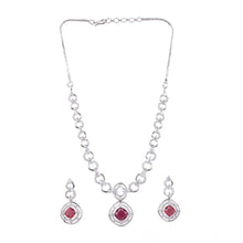 Generic Women's Brass Silver Plated Necklace set (Red)