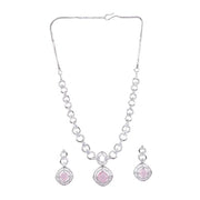 Generic Women's Brass Silver Plated Necklace set (Pink)