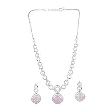 Generic Women's Brass Silver Plated Necklace set (Pink)