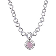 Generic Women's Brass Silver Plated Necklace set (Pink)