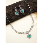 Generic Women's Brass Silver Plated Necklace set (Turquoise)