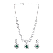 Generic Women's Brass Silver Plated Necklace set (Green)