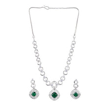 Generic Women's Brass Silver Plated Necklace set (Green)