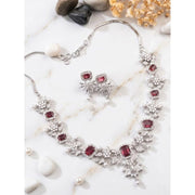 Generic Women's Brass Silver Plated Necklace set (Red)