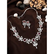 Generic Women's Brass Silver Plated Necklace set (Red)