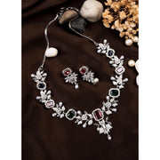 Generic Women's Brass Silver Plated Necklace set (Multicolor)