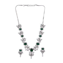 Generic Women's Brass Silver Plated Necklace set (Green)
