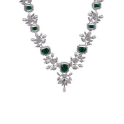 Generic Women's Brass Silver Plated Necklace set (Green)