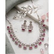 Generic Women's Brass Silver Plated Necklace set (Pink)