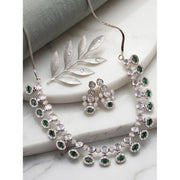 Generic Women's Brass Silver Plated Necklace set (Green)