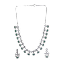 Generic Women's Brass Silver Plated Necklace set (Green)