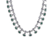 Generic Women's Brass Silver Plated Necklace set (Green)