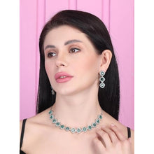 Generic Women's Brass Silver Plated Necklace set (Green)