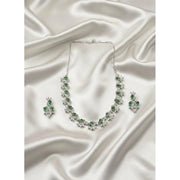 Generic Women's Brass Silver Plated Necklace set (Green)