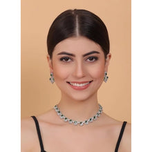 Generic Women's Brass Silver Plated Necklace set (Green)