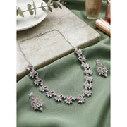 Generic Women's Brass Silver Plated Necklace set (Pink)