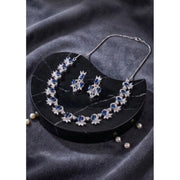 Generic Women's Brass Silver Plated Necklace set (Blue)
