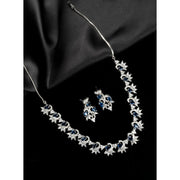 Generic Women's Brass Silver Plated Necklace set (Blue)