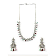 Generic Women's Brass Silver Plated Necklace set (Multicolor)