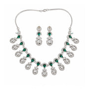 Generic Women's Brass Silver Plated Necklace set (Green)