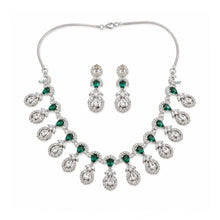 Generic Women's Brass Silver Plated Necklace set (Green)