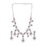 Generic Women's Brass Silver Plated Necklace set (Red)
