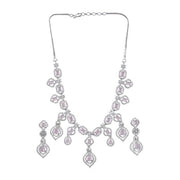 Generic Women's Brass Silver Plated Necklace set (Pink)