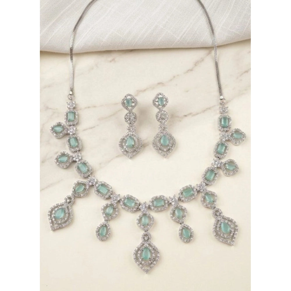 Generic Women's Brass Silver Plated Necklace set (Turquoise)