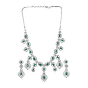 Generic Women's Brass Silver Plated Necklace set (Green)