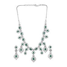 Generic Women's Brass Silver Plated Necklace set (Green)