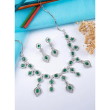 Generic Women's Brass Silver Plated Necklace set (Green)