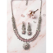 Generic Women's Brass Silver Plated Necklace set (Pink)