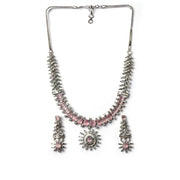 Generic Women's Brass Silver Plated Necklace set (Pink)