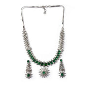 Generic Women's Brass Silver Plated Necklace set (Green)