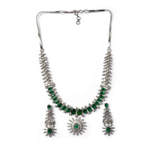 Generic Women's Brass Silver Plated Necklace set (Green)