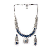 Generic Women's Brass Silver Plated Necklace set (Blue)