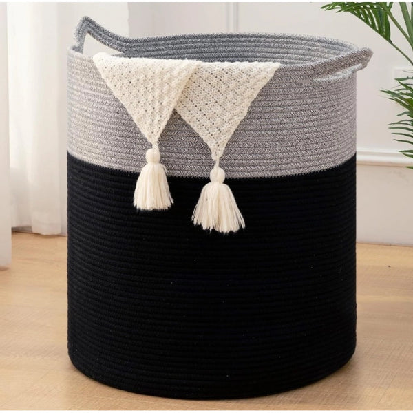 Generic Cotton 12x14 Inch-1 Pcs Storage Basket For Clothes With Out Lid (Gray-Black)