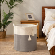 Generic Cotton 12x14 Inch-1 Pcs Storage Basket For Clothes With Out Lid (Gray-White)