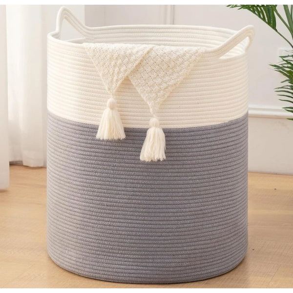 Generic Cotton 12x14 Inch-1 Pcs Storage Basket For Clothes With Out Lid (Gray-White)
