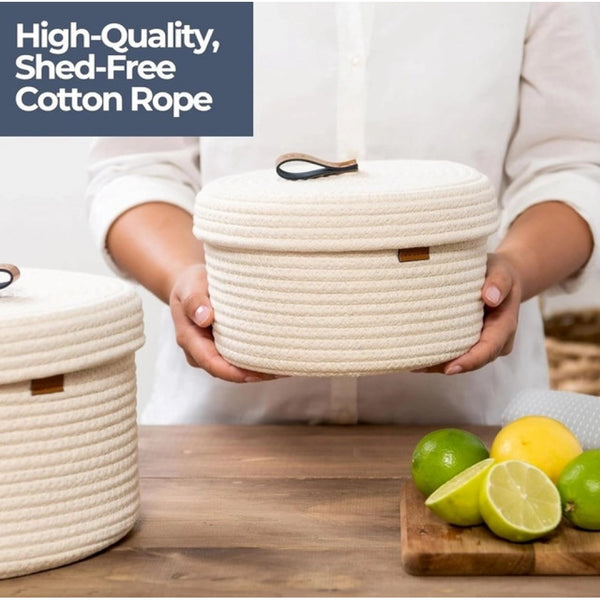 Generic Cotton 2 Pcs Set Roti Box Storage Basket With Lid (White)