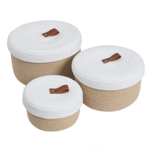 Generic Cotton 3 Pcs Set Roti Box Storage Basket With Lid (Beige-White)