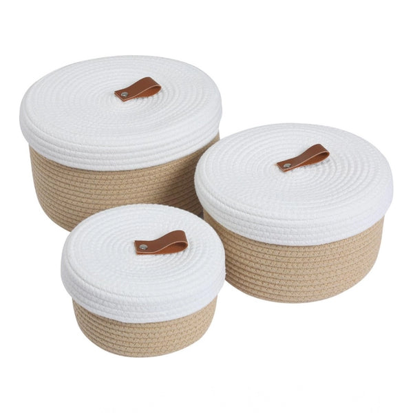 Generic Cotton 3 Pcs Set Roti Box Storage Basket With Lid (Beige-White)