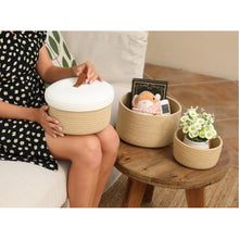 Generic Cotton 3 Pcs Set Roti Box Storage Basket With Lid (Beige-White)