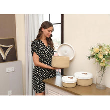 Generic Cotton 3 Pcs Set Roti Box Storage Basket With Lid (Beige-White)