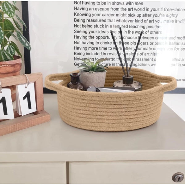 Generic Cotton 8x3 Inch Round Bedside Organizer With Out Lid (Beige)