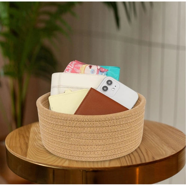 Generic Cotton 8x3 Inch Round 1 Pcs Bedside Organizer With Out Lid (Beige)