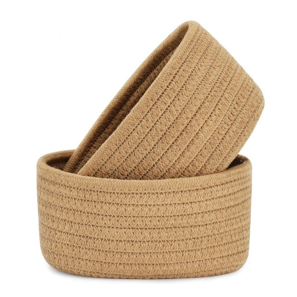 Generic Cotton 8x3 Inch Round 2 Set Bedside Organizer With Out Lid (Beige)