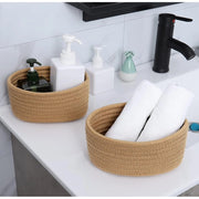 Generic Cotton 8x3 Inch Round 2 Set Bedside Organizer With Out Lid (Beige)