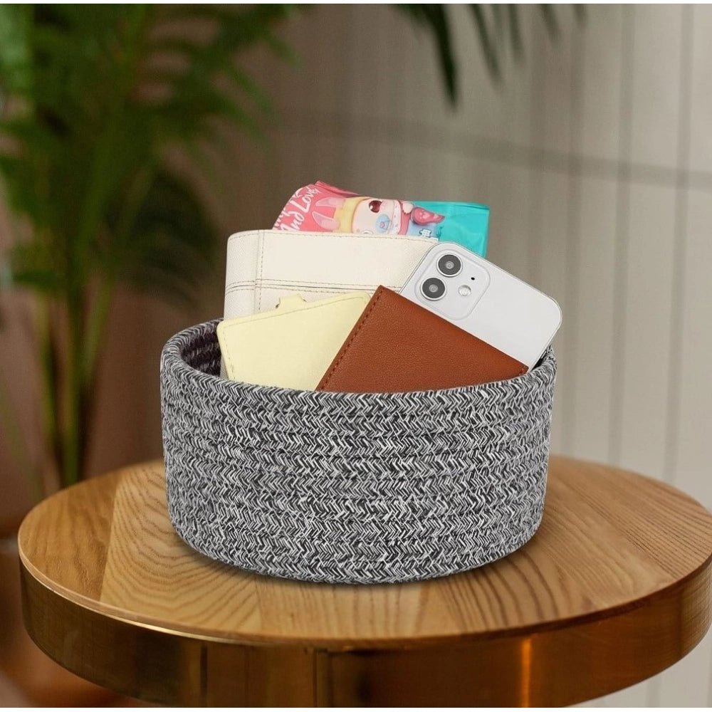 Generic Cotton 8x3 Inch Kidi Round 1 Pcs Bedside Organizer With Out Lid (Black)